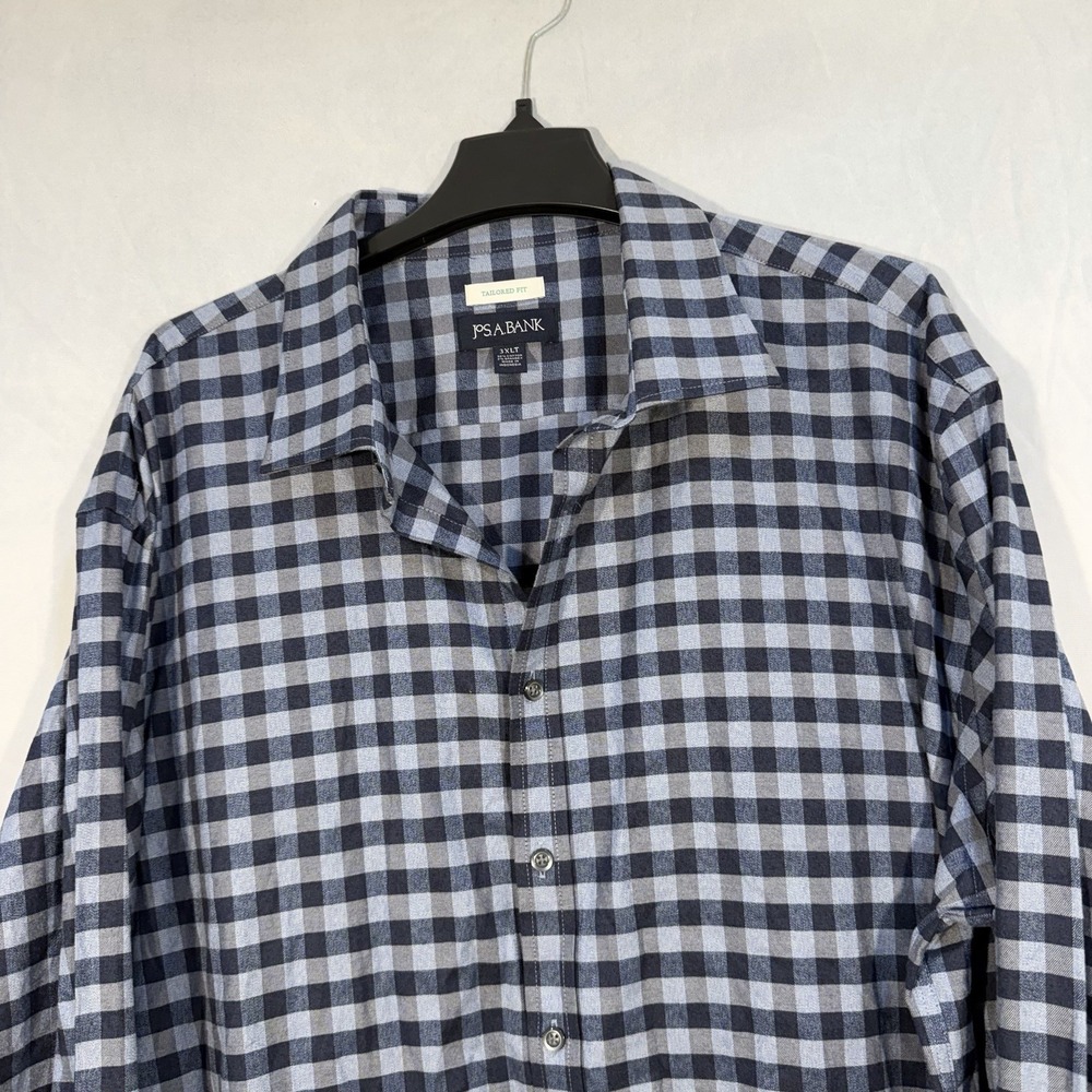 jos a bank Long Sleeve Button Plaid Check Shirt Tailored Fit 3XLT Navy Gray Prep